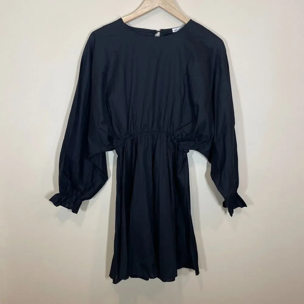 New Collection Women's Size 6‎ Black Cotton Poplin Batwing Skater Dress Minimal